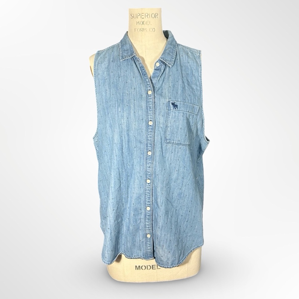 Abercrombie & Fitch sleeveless chambray button down shirt women's size large - Picture 2 of 6